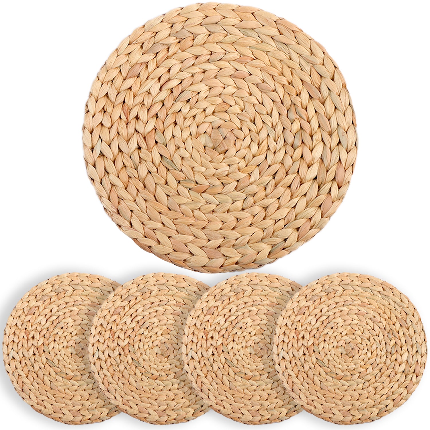 Set of 4 Round Water Hyacinth Placemats (11.8 inch) – Handwoven Natural Placemats by Skilled Artisans