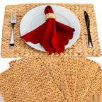 Rectangular herringbone water hyacinth placemats on dining table – eQueen Handicraft