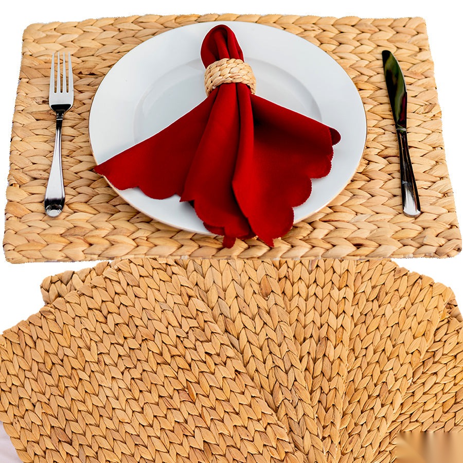 Rectangular herringbone water hyacinth placemats on dining table – eQueen Handicraft