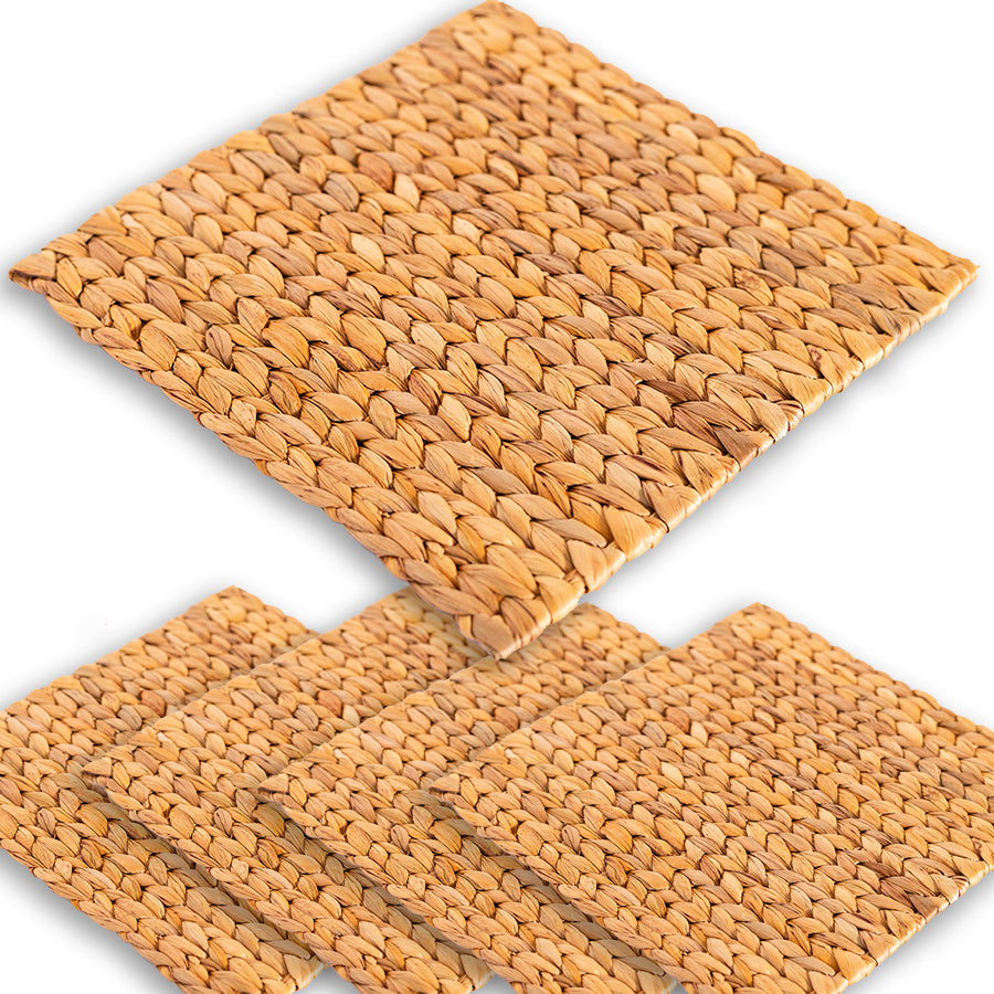 Set of 4 Square Herringbone Water Hyacinth Placemats Handwoven by eQueen Handicrafts
