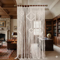 Beige Picture Macrame Curtain 77×43 inches – handwoven artisan cotton curtain by eQueen Handicraft