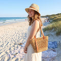 Handmade Bulrush Flower Bag 30×9×20 cm – natural woven straw handbag by eQueen Handicraft