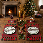 Set of 2 Christmas Macrame Placemats (Green & Red) – Handmade Festive Table Décor 30 × 42 cm