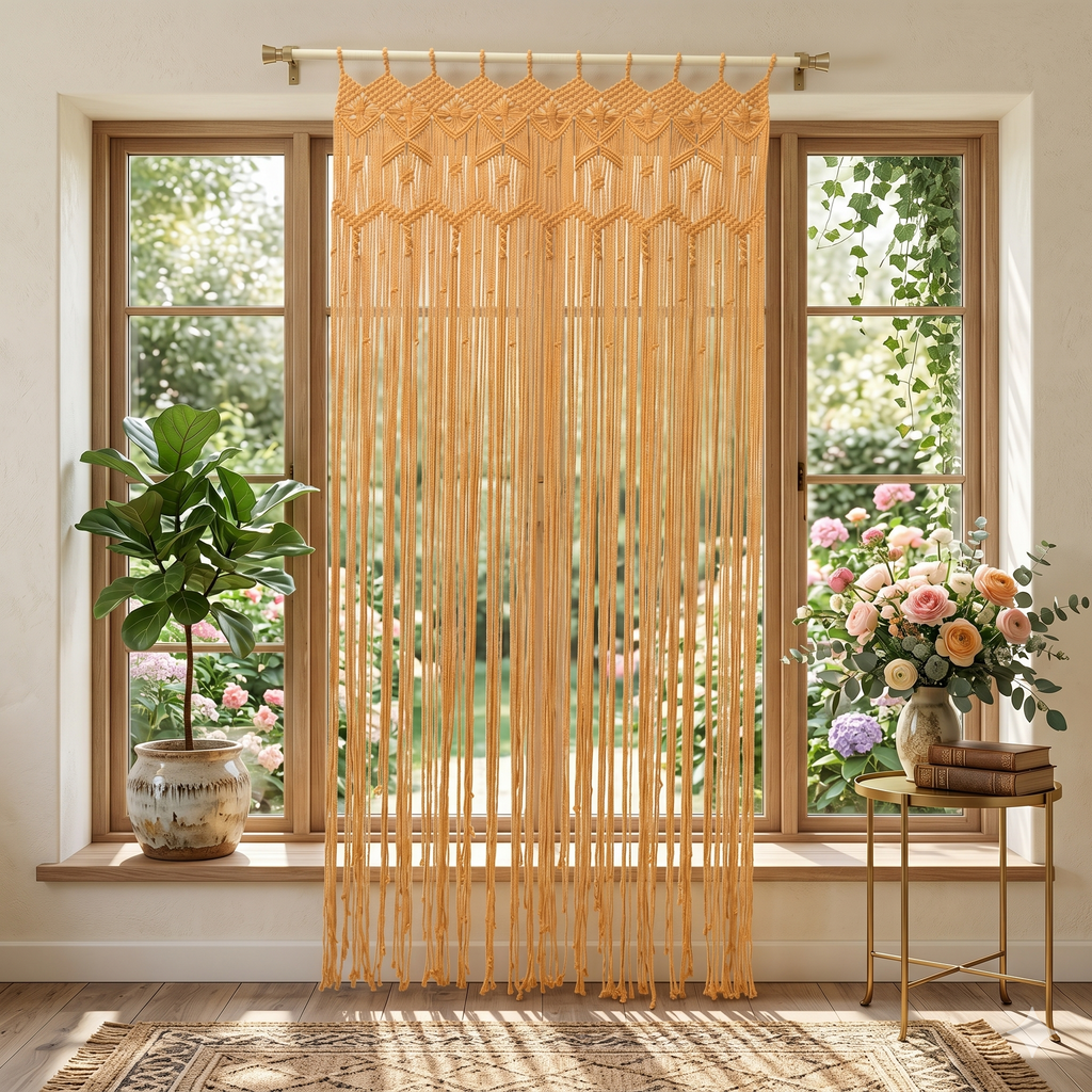 Gold Butterfly Macrame Curtain – Handcrafted Natural Elegance for Calm British Interiors