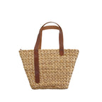 Handmade Water Hyacinth V Bag 27.8 cm Compact – natural woven straw tote by eQueen Handicraft