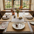 Rectangle seagrass placemat styled on natural wood dining table – eQueen Handicraft