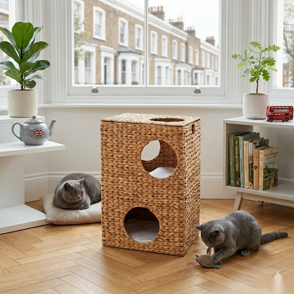 Rectangular Water Hyacinth Cat House 40×30×60 cm two levels – eQueen Handicraft