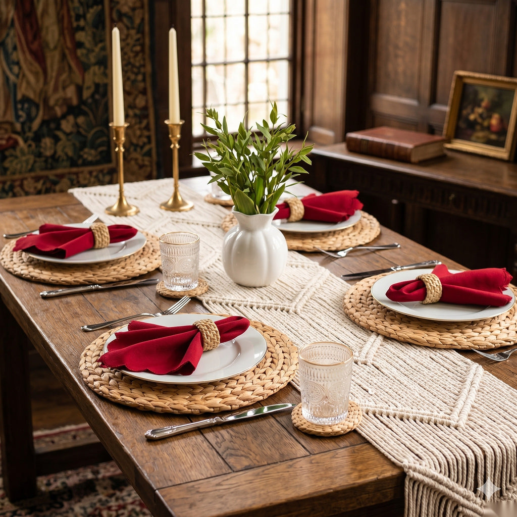 Set of 4 Round Water Hyacinth Placemats 30 cm – handwoven natural table mats by eQueen Handicraft