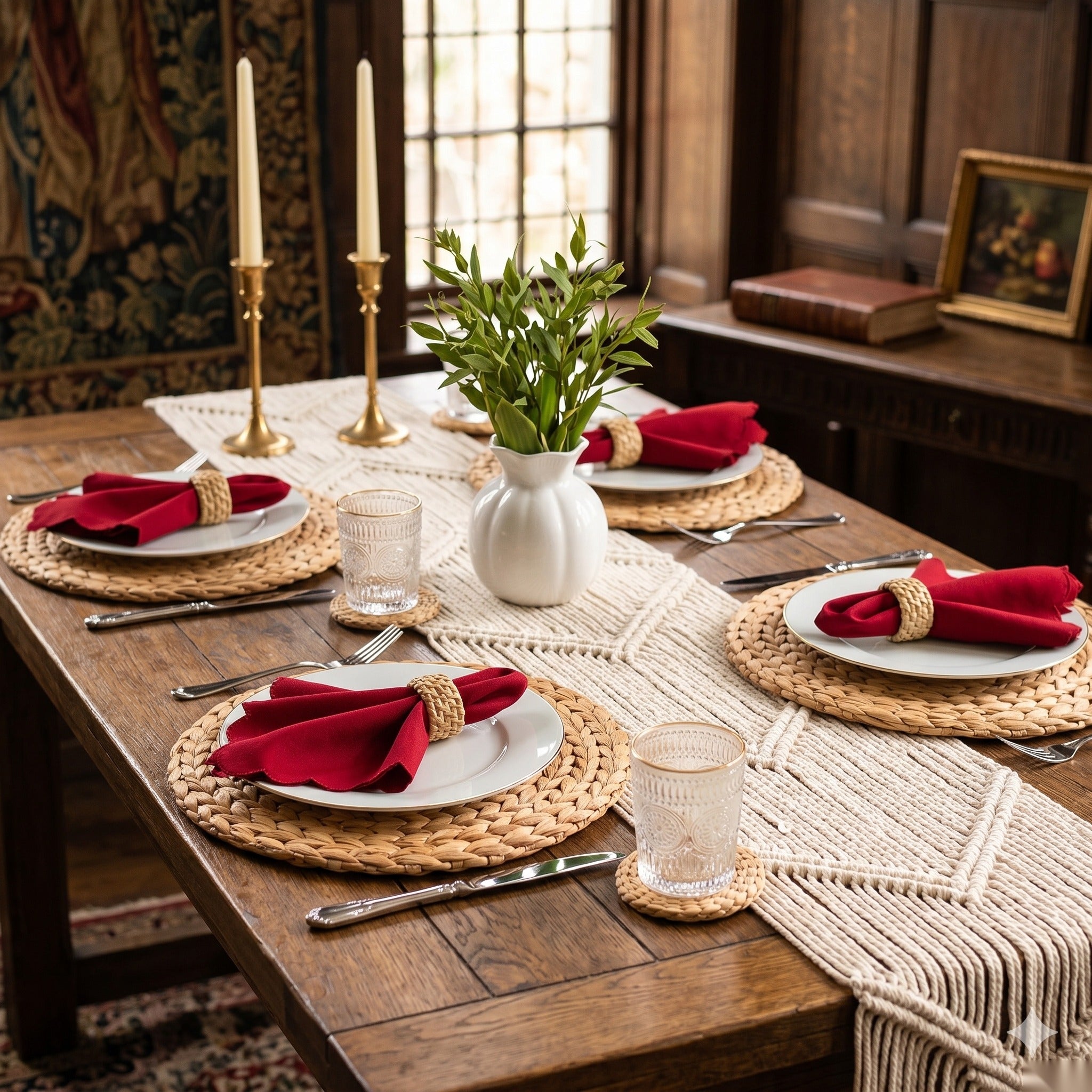 Set of 4 Round Water Hyacinth Placemats 30 cm – handwoven natural table mats by eQueen Handicraft