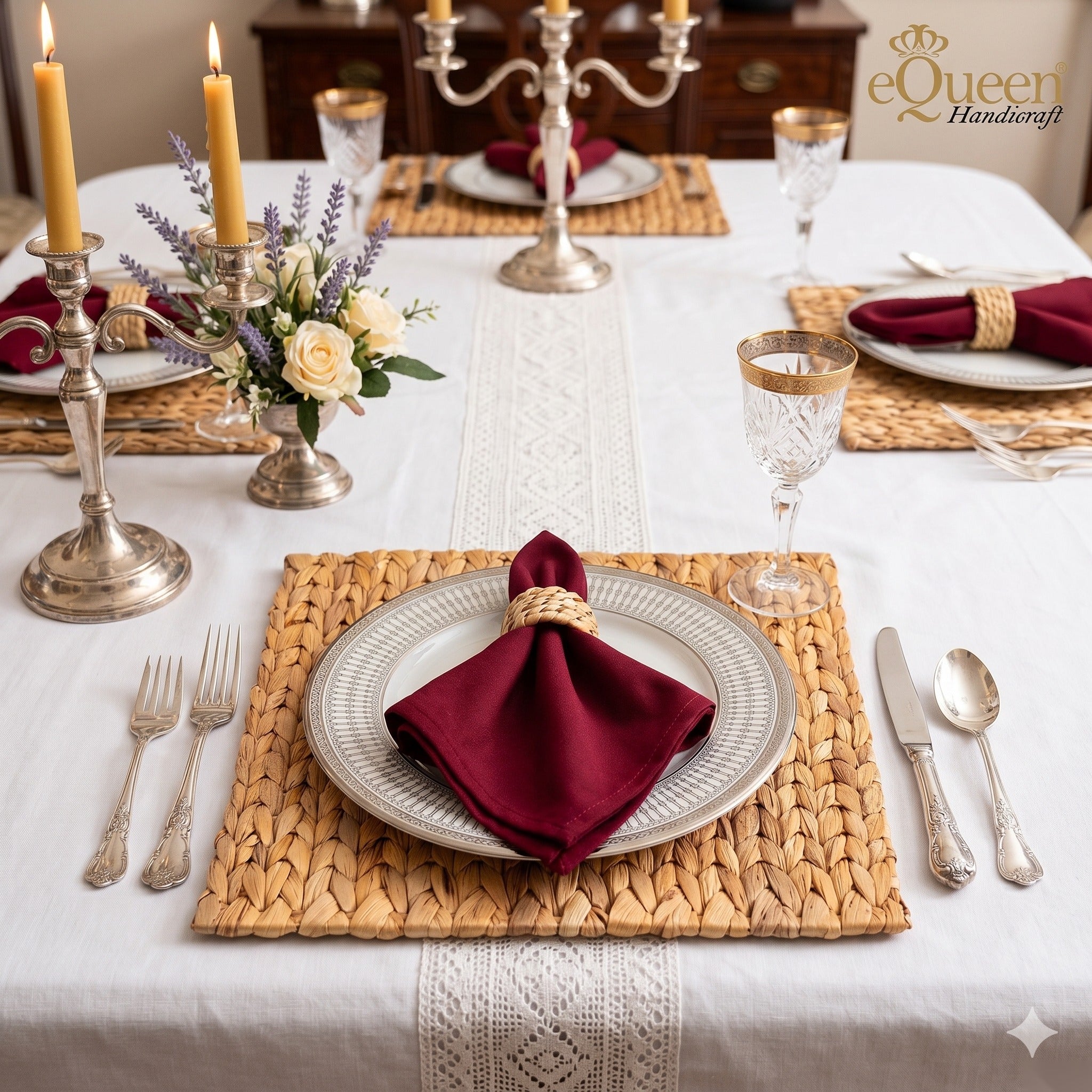 Set of 4 Square Herringbone Water Hyacinth Placemats – handwoven by eQueen Handicraft