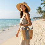 Handmade Water Hyacinth V Bag 45x15x25 cm – natural woven large shoulder tote by eQueen Handicraft