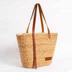 Handmade Water Hyacinth V Bag 45x15x30 cm – natural woven large straw tote by eQueen Handicraft