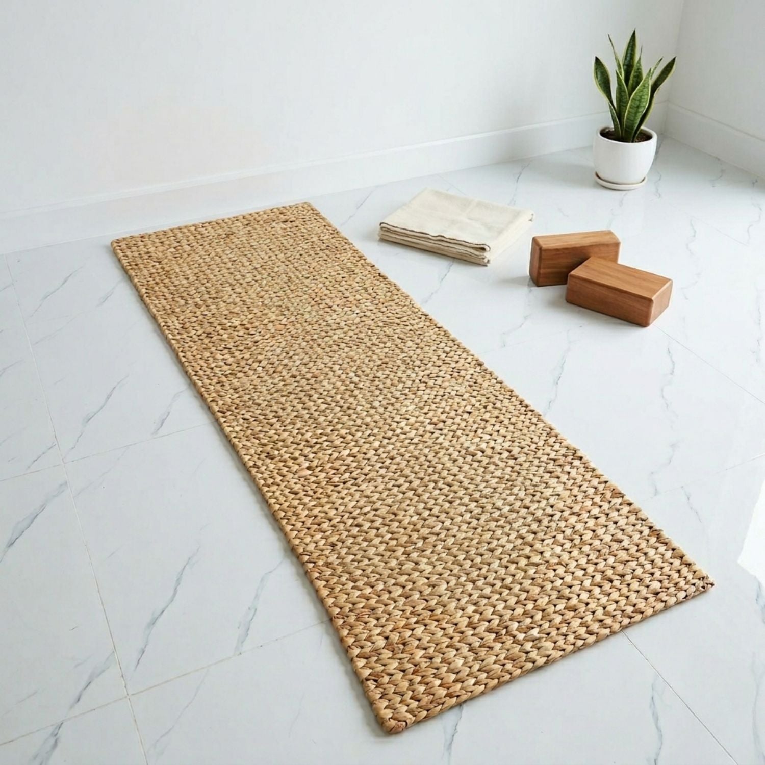 Water Hyacinth Yoga Mat – Extra Thick Meditation & Pilates Floor Mat, Handwoven Natural Yoga Rug for Women, Non-Slip Boho Exercise Mat, 78.7 x 23.6 x 0.6 Inches