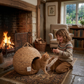 Globe Handwoven Water Hyacinth Cat House (Ø 17.7" × H 15.7") – Natural Cozy Pet Cave