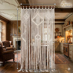 Beige picture macrame curtain as doorway décor in British home – eQueen Handicraft