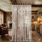 Beige Picture Macrame Curtain 77 × 43 Inches – Handcrafted Artisan Curtain for Elegant British Interiors