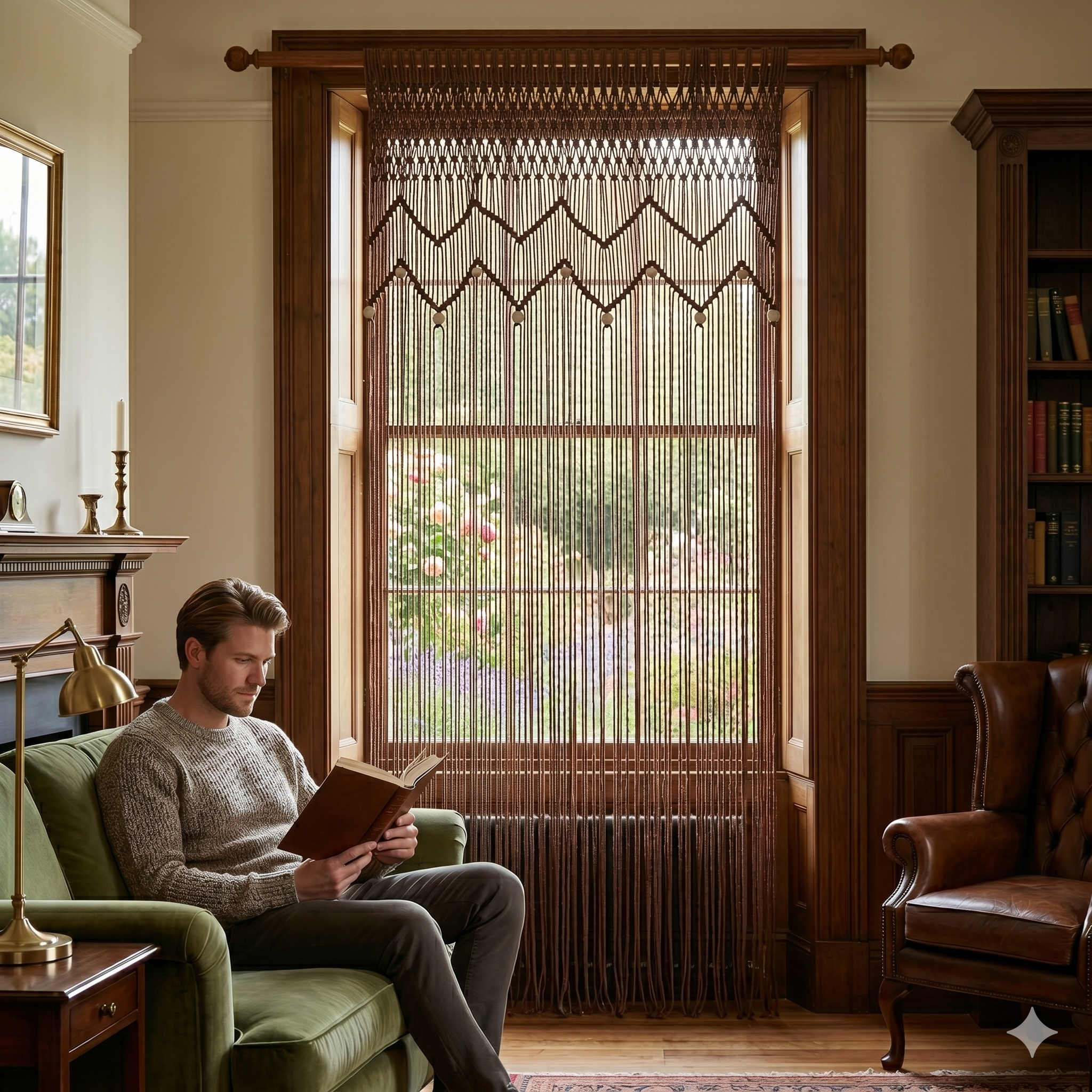 Brown Classic Net Macrame Curtain – Handcrafted Heritage Texture for Elegant British Homes