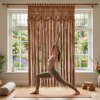 Brown net macrame curtain hanging in cottage-style doorway – eQueen Handicraft