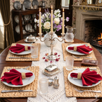 Set of 4 Rectangular Herringbone Water Hyacinth Placemats (42 × 30 cm) – Handwoven Natural Table Mats