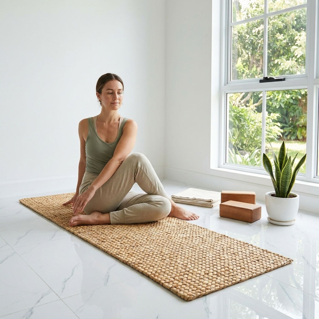 Water Hyacinth Yoga Mat – Extra Thick Meditation & Pilates Floor Mat, Handwoven Natural Yoga Rug for Women, Non-Slip Boho Exercise Mat, 78.7 x 23.6 x 0.6 Inches