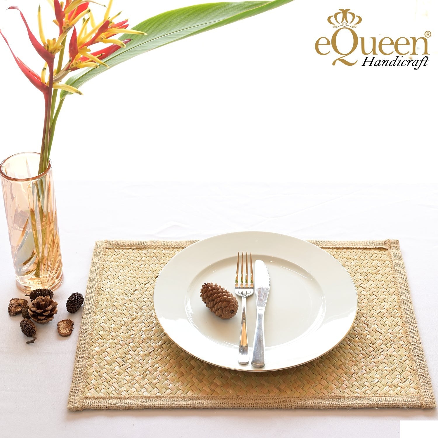 Natural seagrass rectangular placemat weave texture detail – eQueen Handicraft