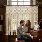 Beige Window Macrame Curtain – Handcrafted Cotton Valance Curtain for Elegant British Homes