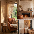 Beige macrame curtain as elegant room divider in living space – eQueen Handicraft