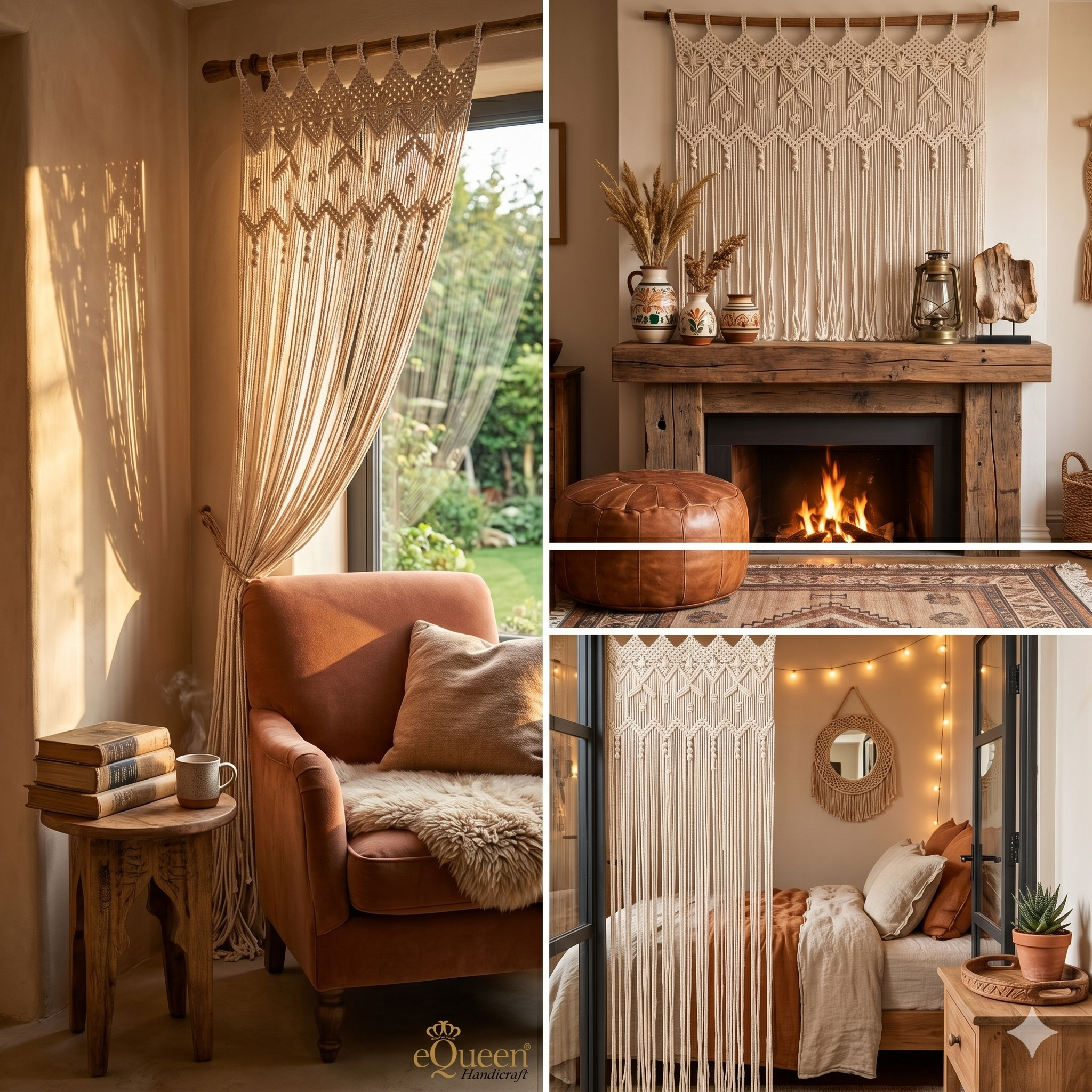 Beige Butterfly Macrame Curtain – Handcrafted Natural Elegance for Calm British Interiors