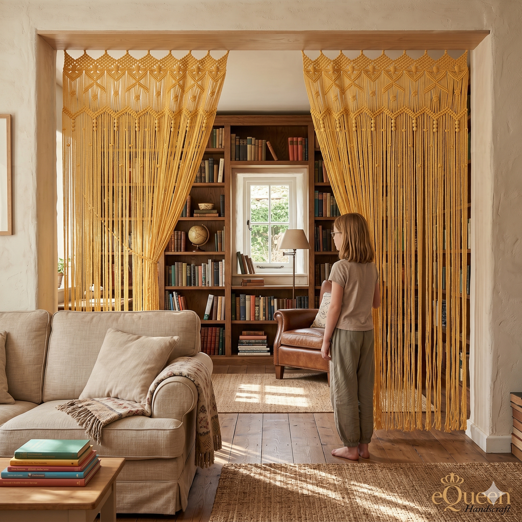 Gold Butterfly Macrame Curtain – Handcrafted Natural Elegance for Calm British Interiors
