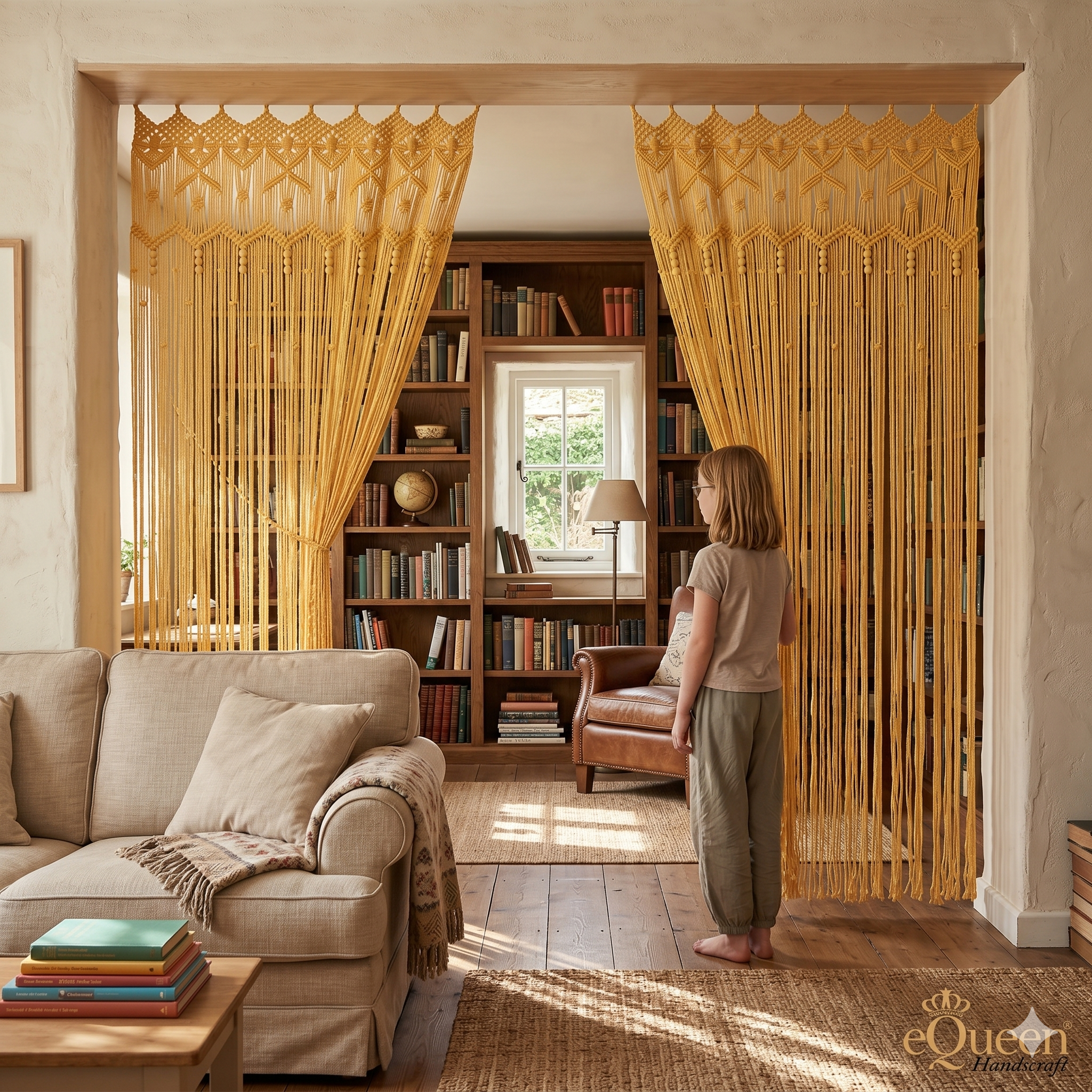 Gold Butterfly Macrame Curtain – Handcrafted Natural Elegance for Calm British Interiors