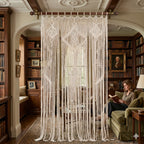 Beige macrame picture curtain as boho room divider – eQueen Handicraft