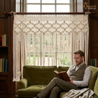 Beige Window Macrame Curtain – Handcrafted Cotton Valance Curtain for Elegant British Homes
