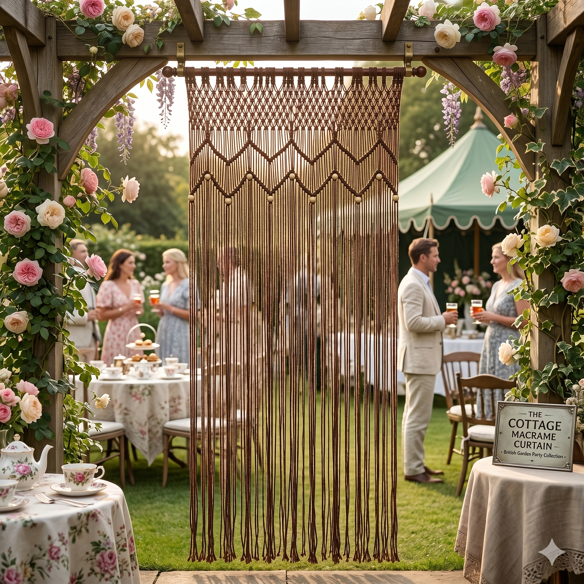 Brown Classic Net Macrame Curtain – Handcrafted Heritage Texture for Elegant British Homes