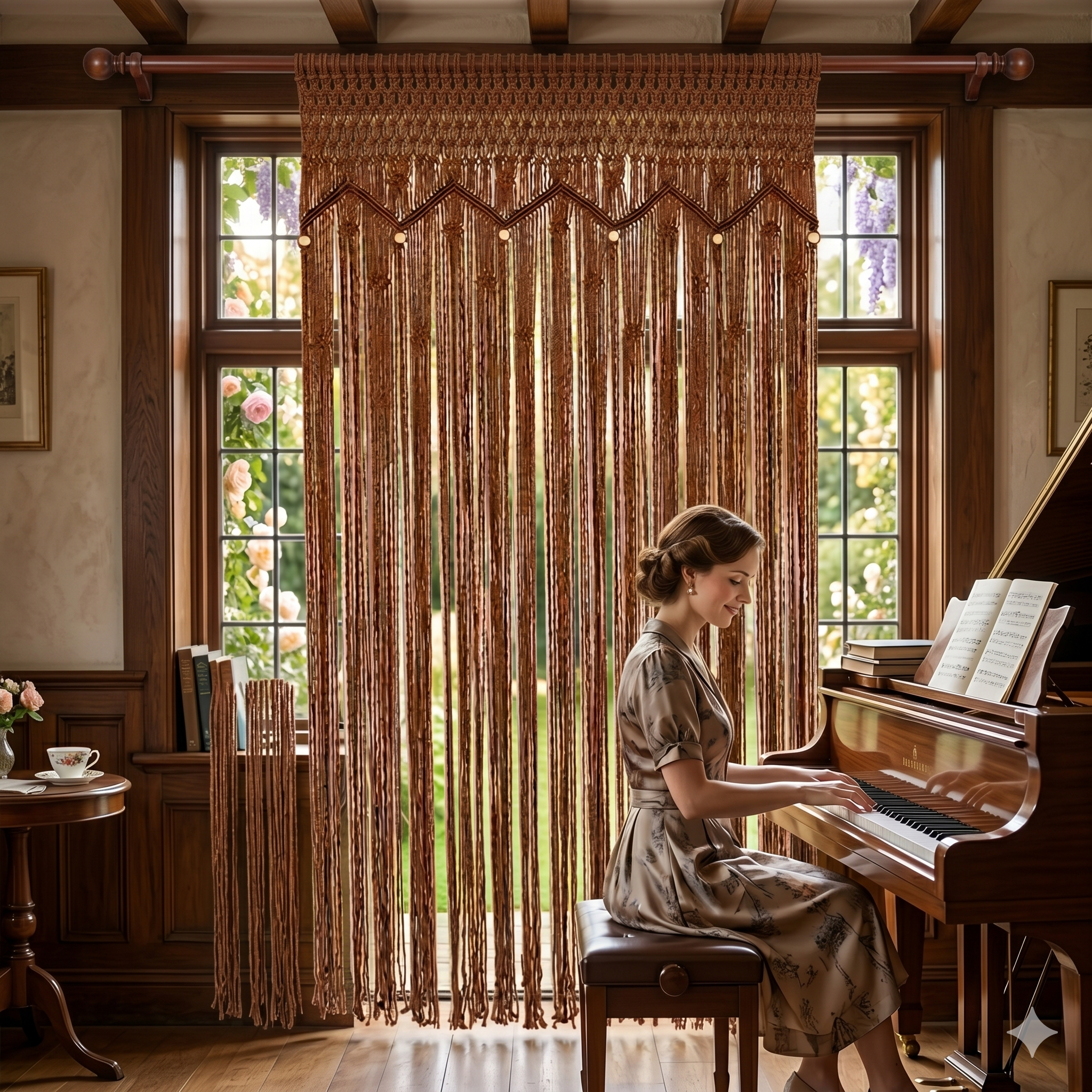 Brown Net Macrame Curtain – Handcrafted Heritage Texture for Elegant British Homes