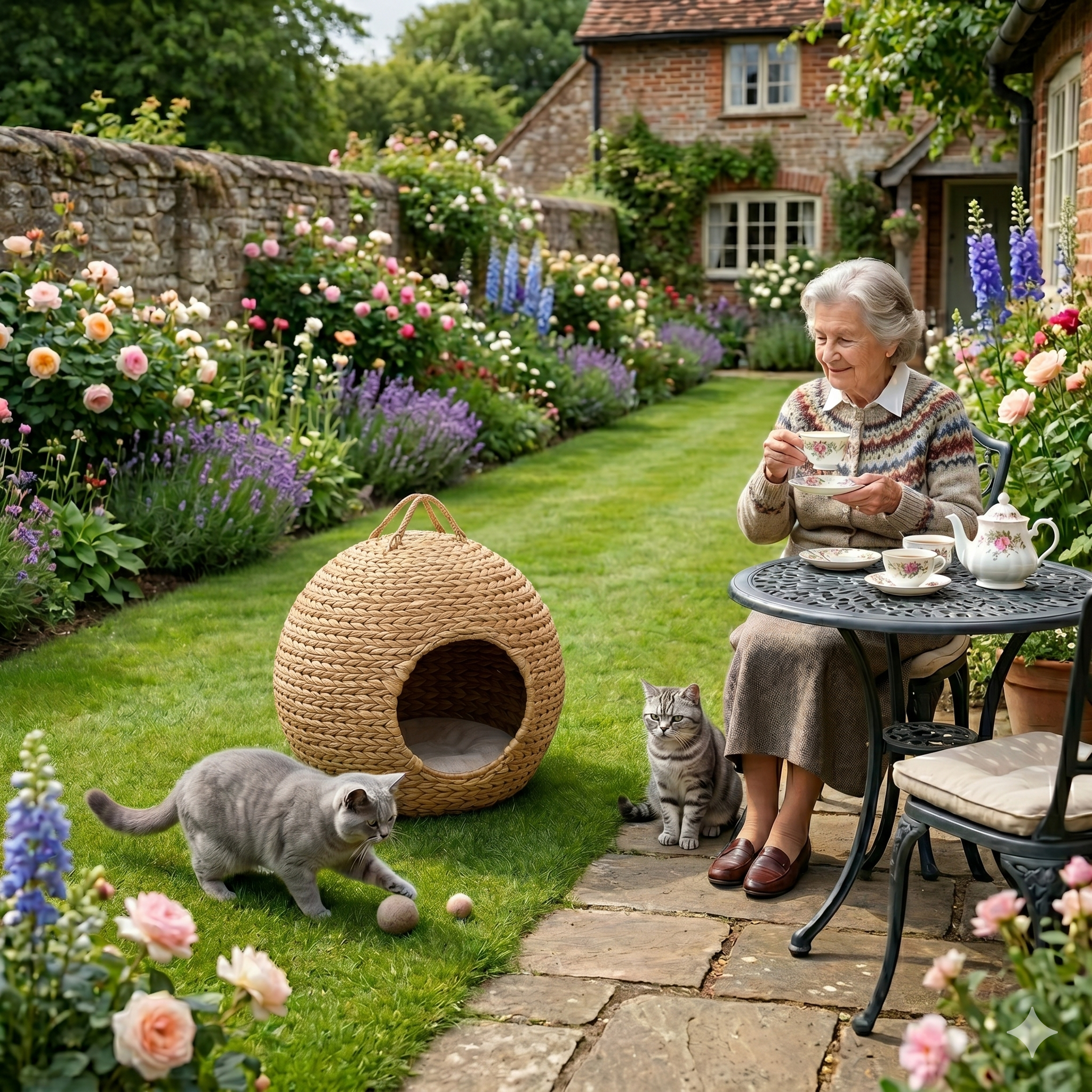 Globe Handwoven Water Hyacinth Cat House (Ø 17.7" × H 15.7") – Natural Cozy Pet Cave