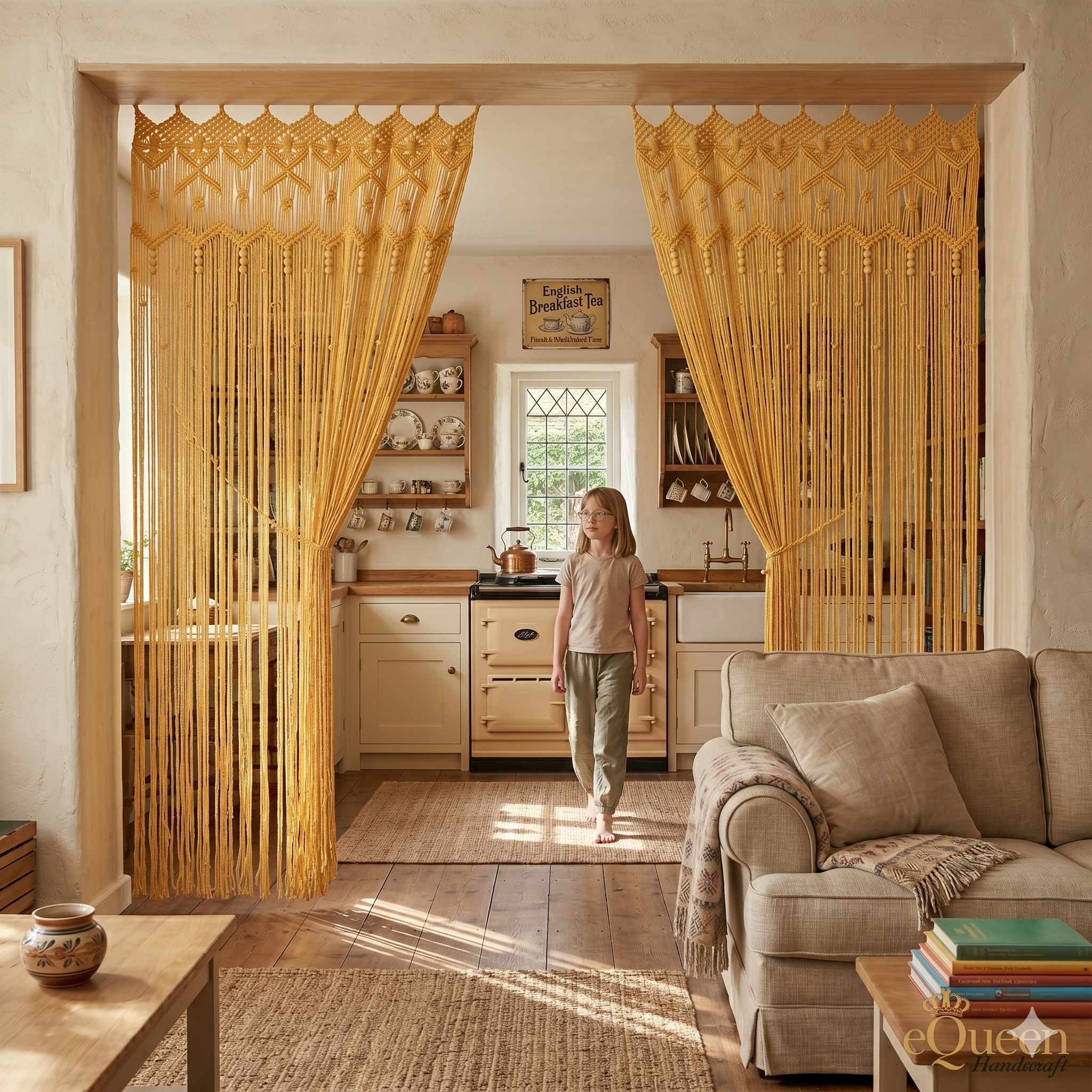 Gold Butterfly Macrame Curtain – Handcrafted Natural Elegance for Calm British Interiors
