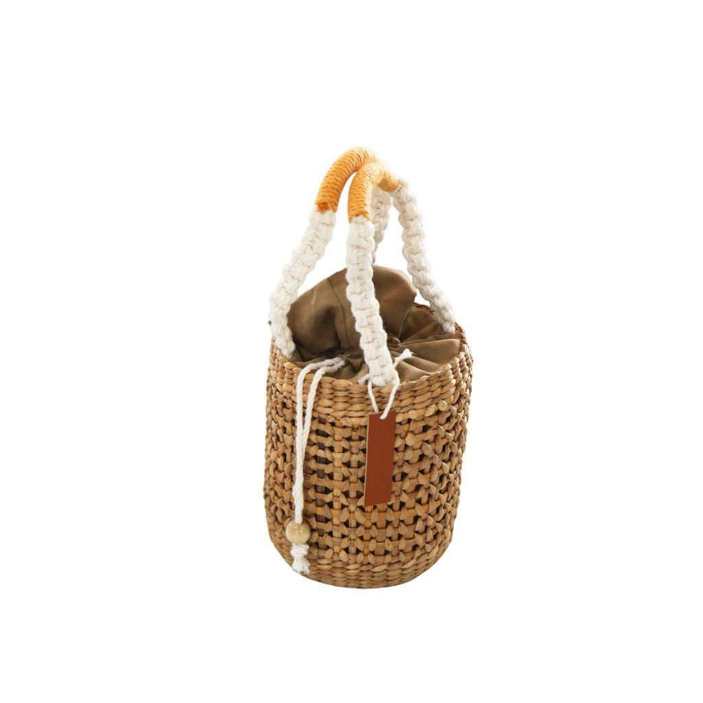 Natural straw drum bag for women – eco-friendly boho accessory by eQueen Handicraft