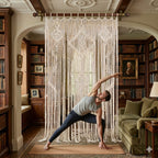 Full-length beige picture macrame curtain – natural cotton artisan décor by eQueen Handicraft