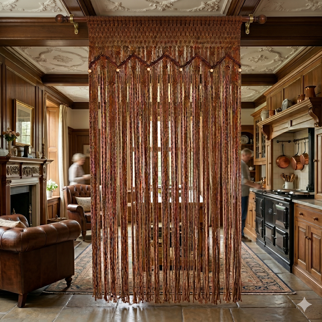 Brown Net Macrame Curtain – Handcrafted Heritage Texture for Elegant British Homes