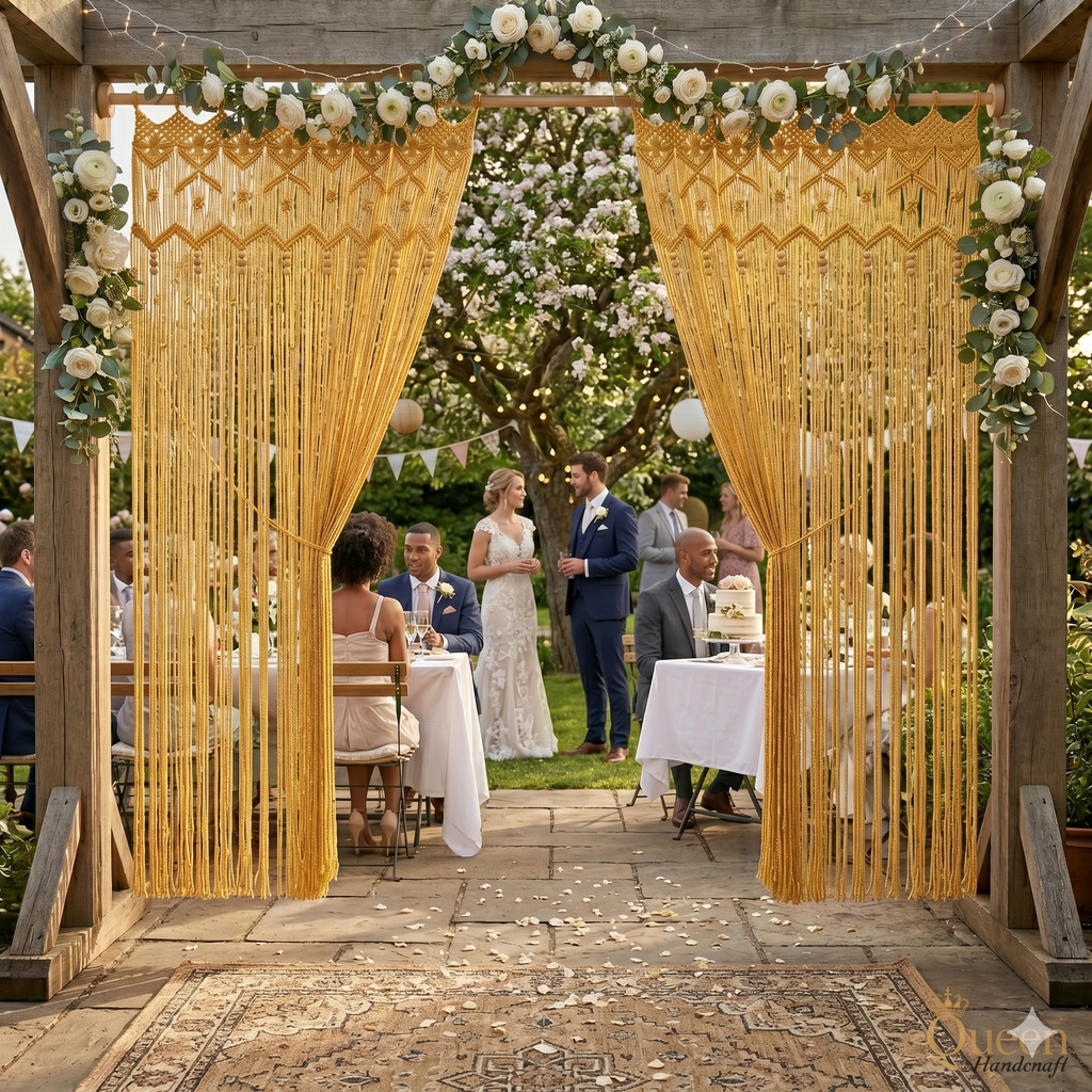 Gold Butterfly Macrame Curtain – Handcrafted Natural Elegance for Calm British Interiors