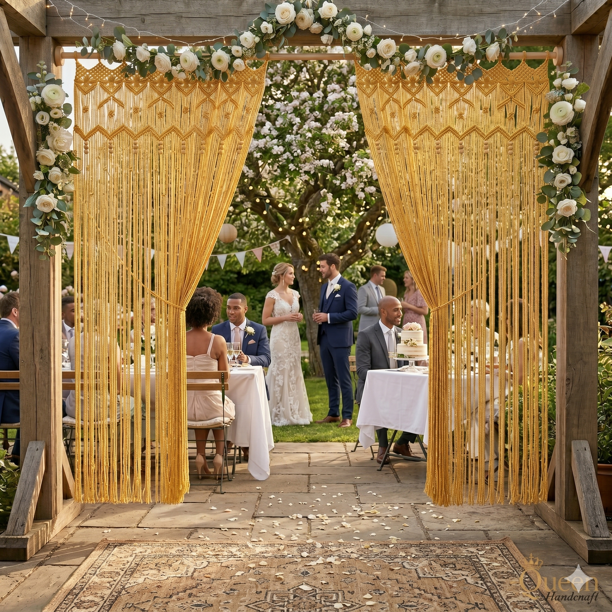 Gold Butterfly Macrame Curtain – Handcrafted Natural Elegance for Calm British Interiors