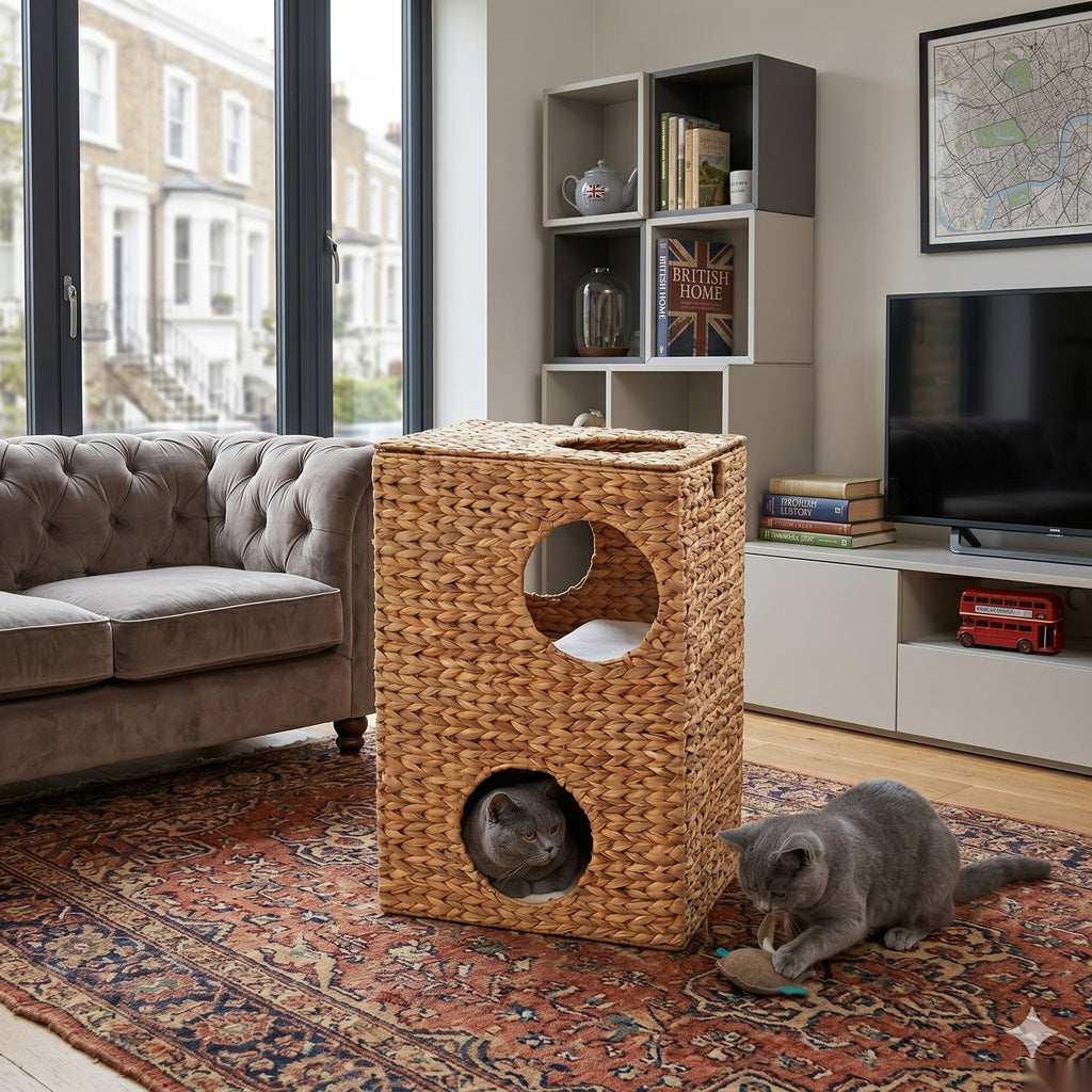 Natural handwoven rectangular water hyacinth cat house – eQueen Handicraft