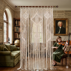 Beige Picture Macrame Curtain 77 × 43 Inches – Handcrafted Artisan Curtain for Elegant British Interiors