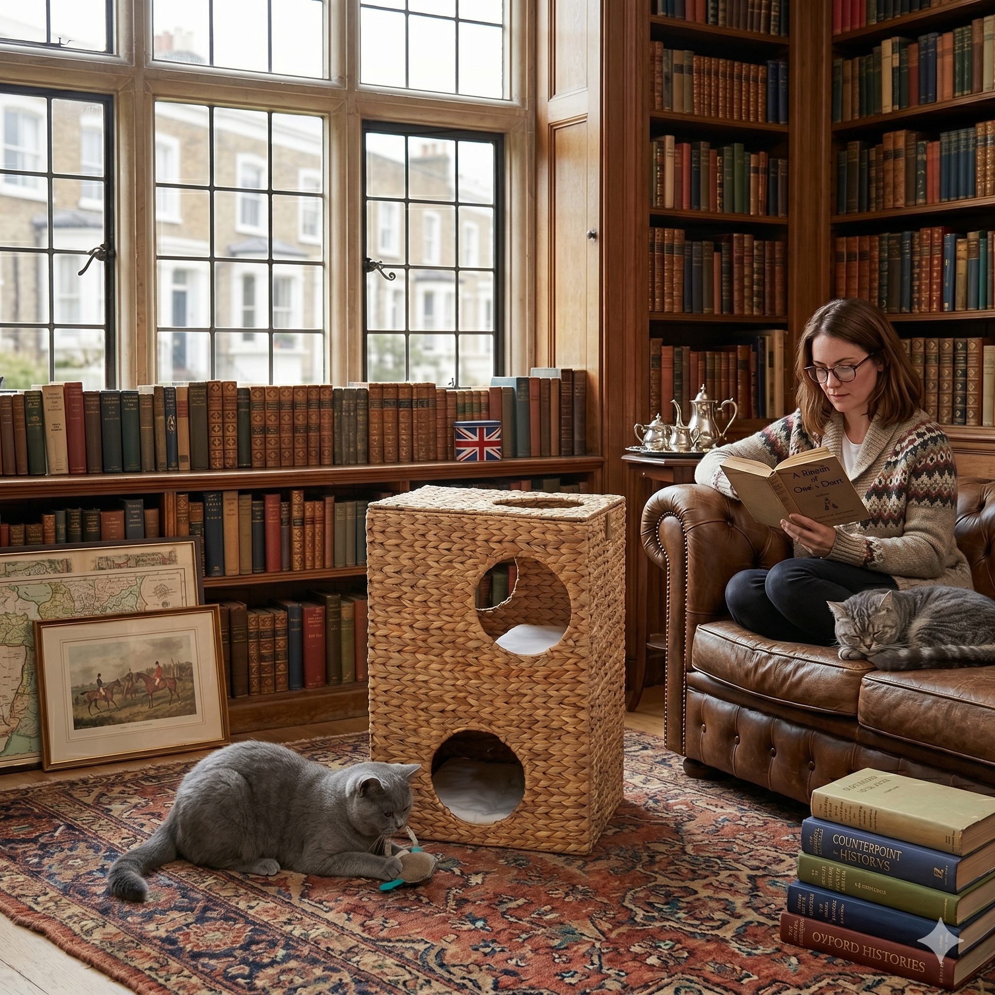Rectangular Water Hyacinth Cat House for Two Cats (15.7" × 11.8" × 23.6") – Handwoven Cosy Pet Cube