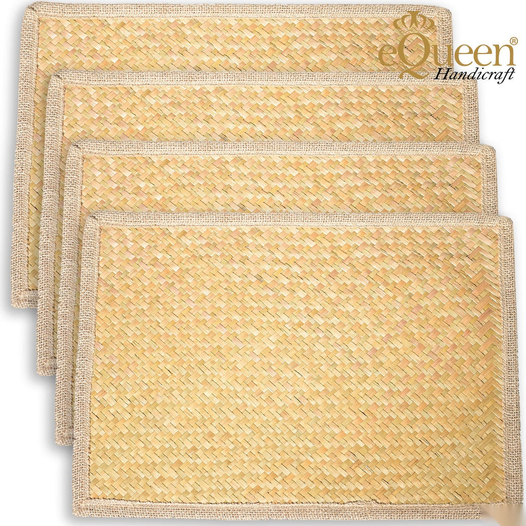 Set of 4 Rectangle Seagrass Placemats – handwoven natural table mats by eQueen Handicraft