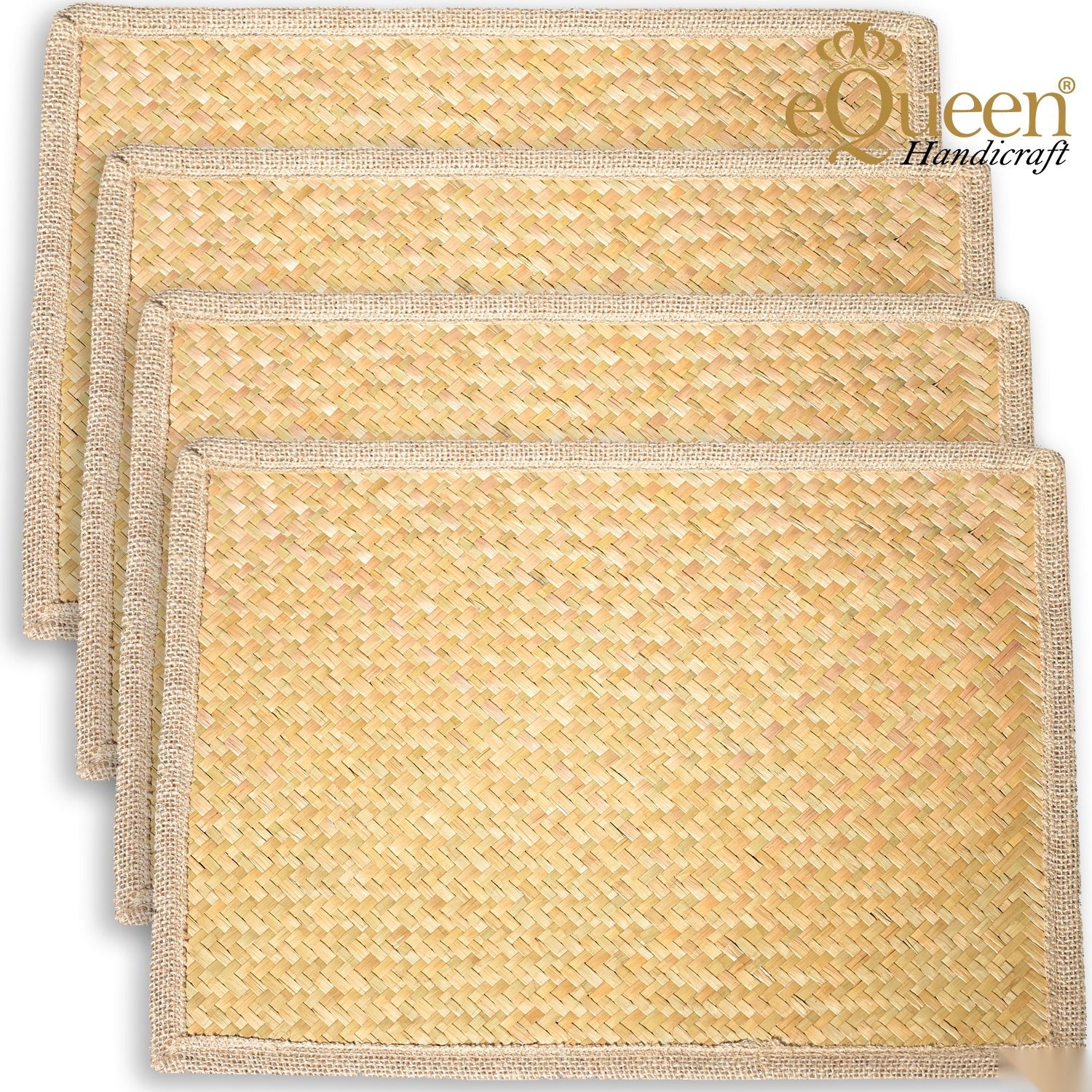 Set of 4 Rectangle Seagrass Placemats – handwoven natural table mats by eQueen Handicraft