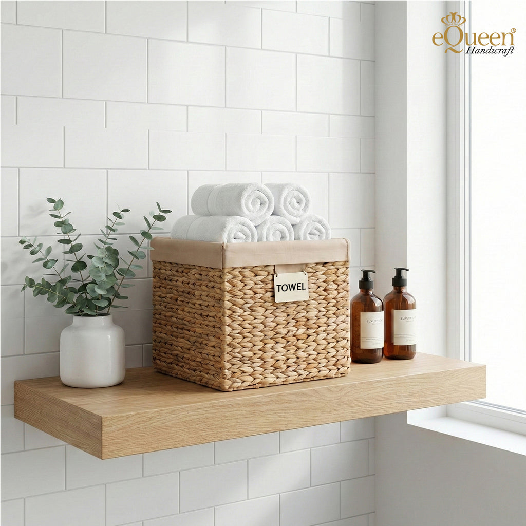 Set of 2 Foldable Water Hyacinth Storage Baskets (11.8 x 11.8 x 11.8 inch) – Handwoven Natural Cube Organizers