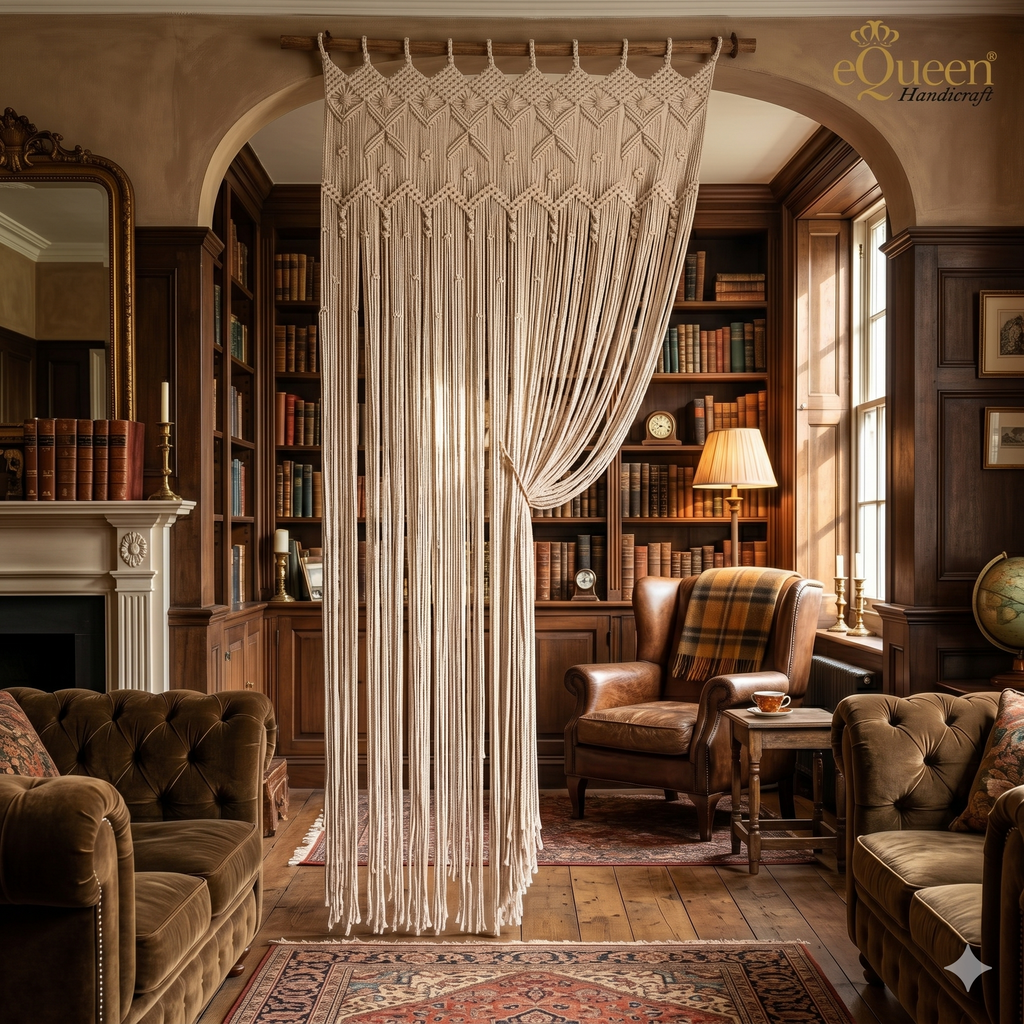 Beige Butterfly Macrame Curtain – Handcrafted Natural Elegance for Calm British Interiors