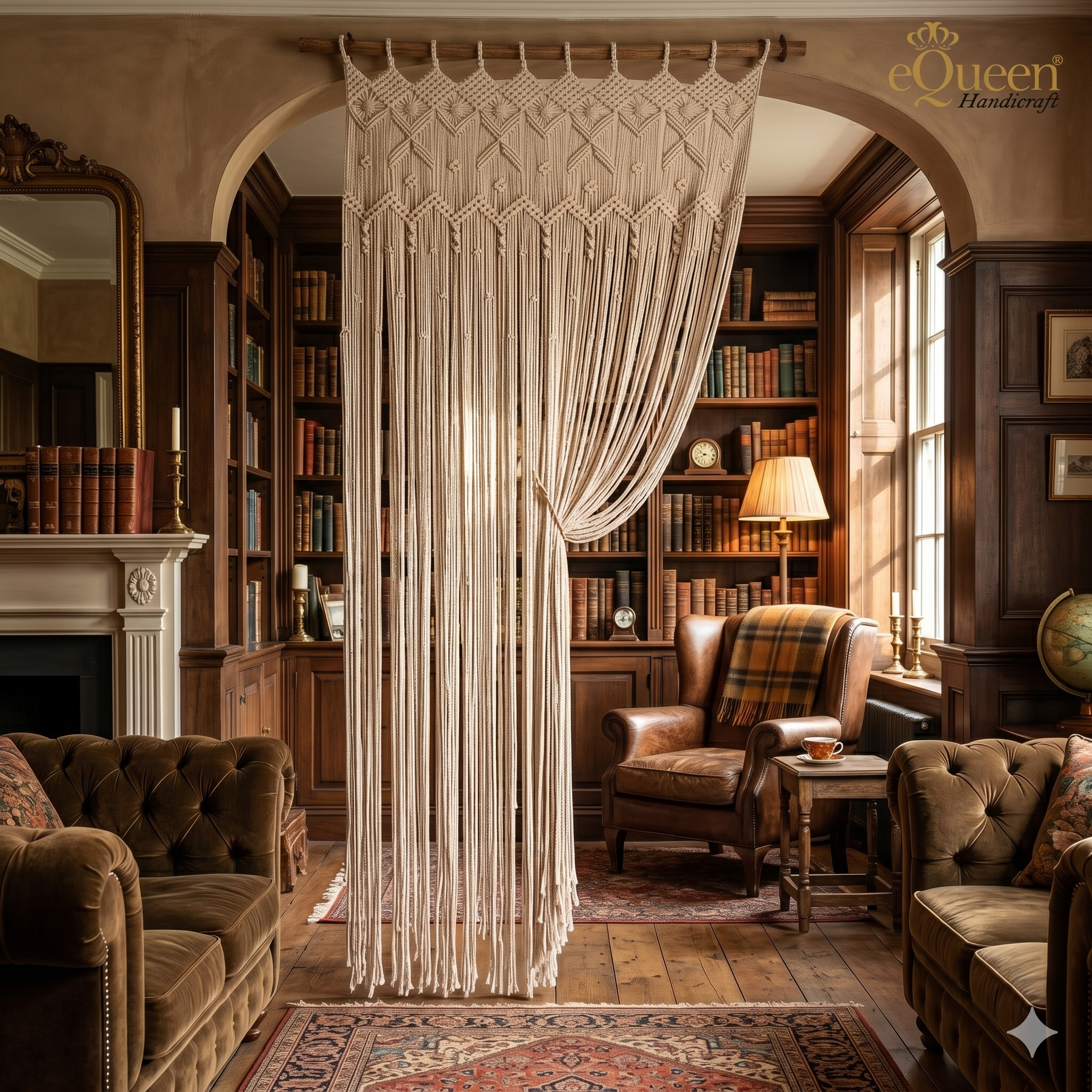 Beige Butterfly Macrame Curtain – Handcrafted Natural Elegance for Calm British Interiors