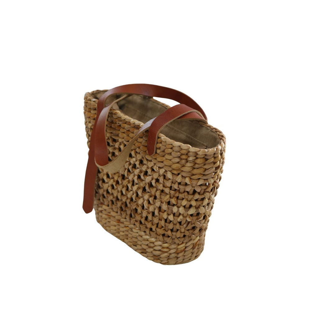 Natural bulrush straw bag with flower weave pattern – eQueen Handicraft